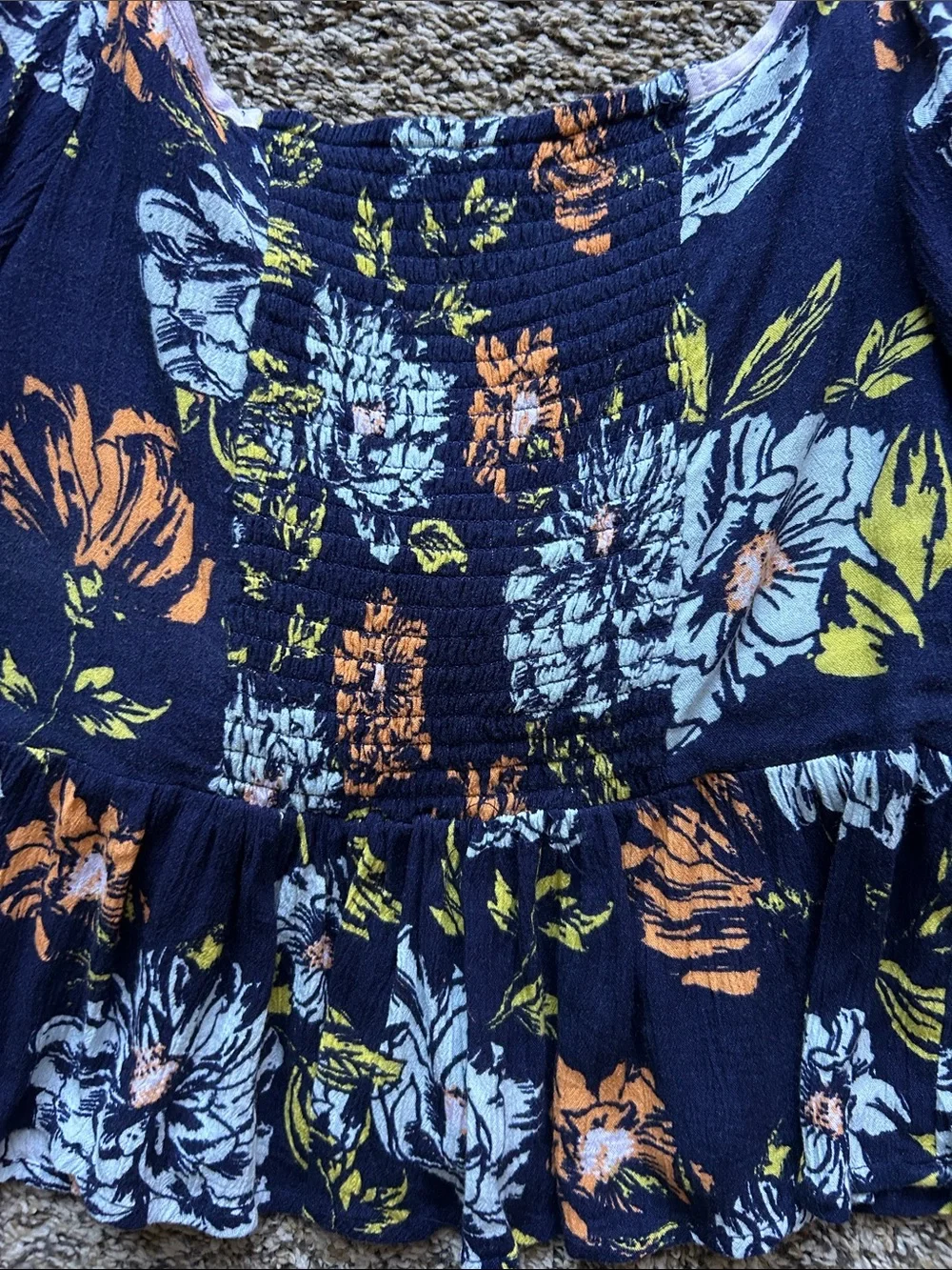NWOT Free People Mirabella Blue Floral Wrap Top Puff Sleeve Blouse Women’sSize M